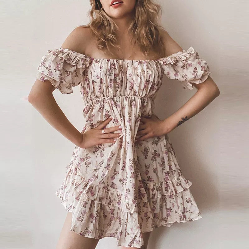 Mini dress puff sleeves floral