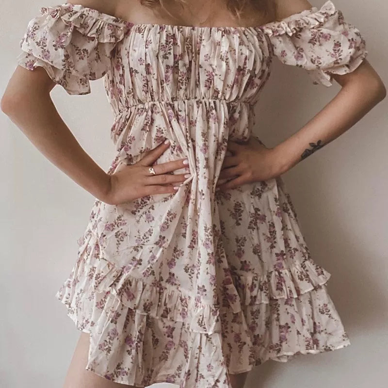 Mini dress puff sleeves floral