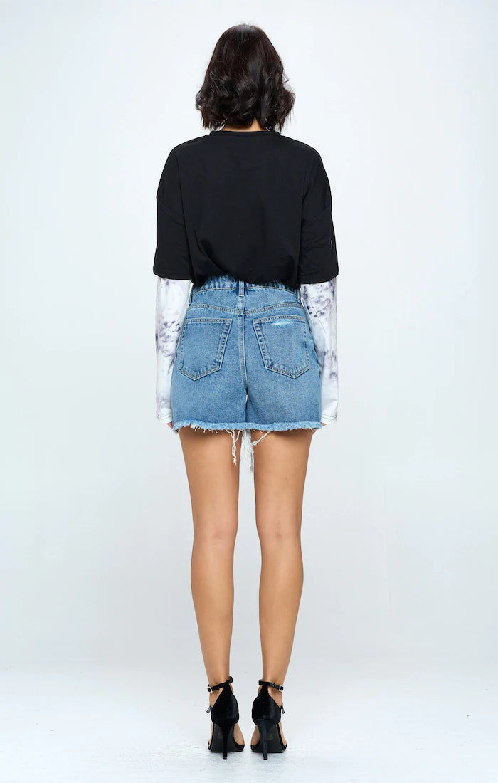 high rise ripped frey hem denim short